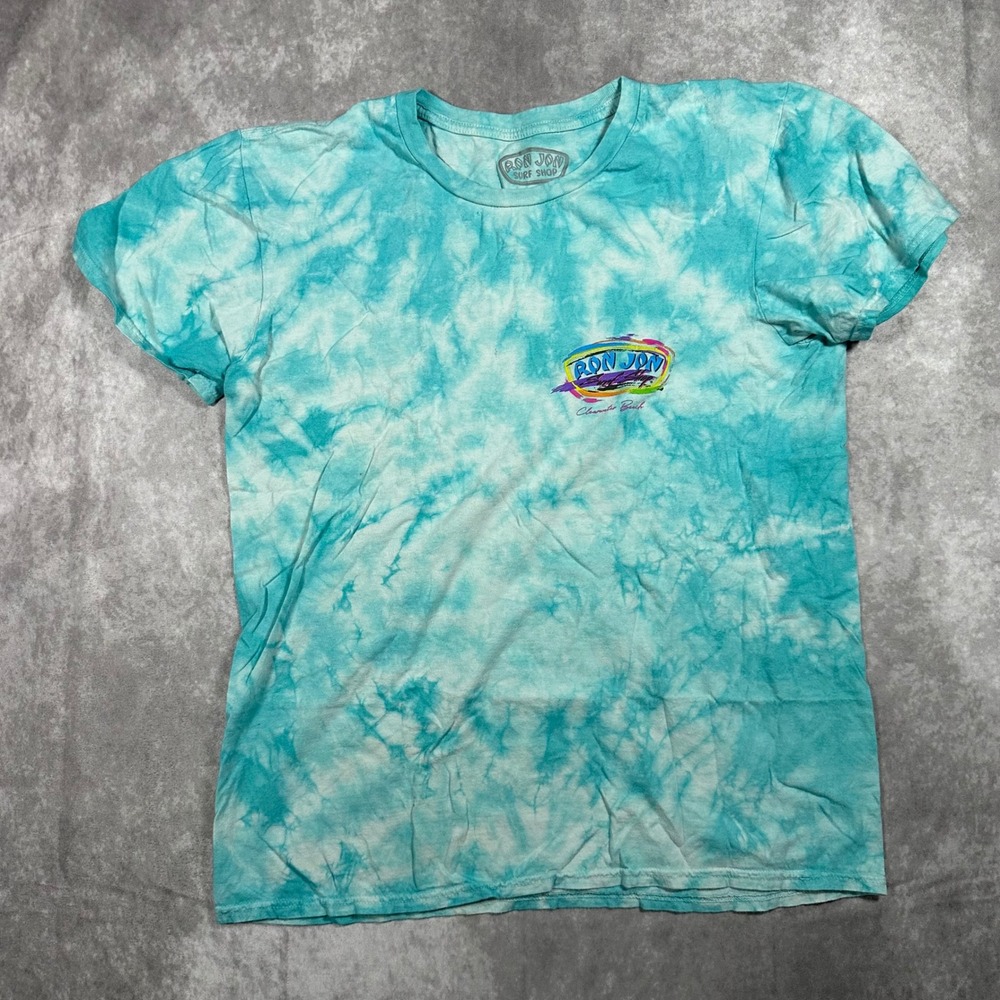Ron Jon Surf Shop Shirt Mens Medium M Teal Blue Tie Dye Clearwater Beach Florida